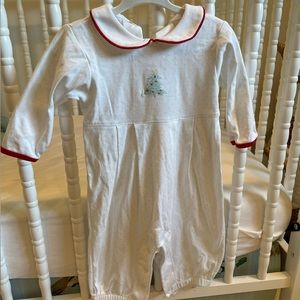 Eyelet & Ivy mint green bitty dot Christmas long romper, 9 months